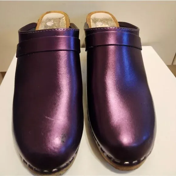 Maguba of Sweden Metallic Purple Leather Wooden Heel Clogs Size 9/40 Ret.$189 - Picture 3 of 12